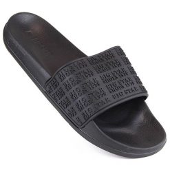Klapki damskie basenowe plażowe czarne Big Star LL274A147. Czarne klapki BIG STAR, bez wzorów, z materiału, retro, bez obcasa, bez zapięcia. Za 59.99 zł.