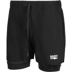 Szorty 2 w 1 Padel Mon Amour Pro. Czarne szorty sportowe PADEL MON AMOUR, bez wzorów, z bawełny, na fitness i siłownię. Za 190.50 zł.