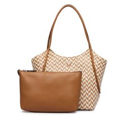 Torebka Guess. Brązowe shopper bag Guess, z aplikacjami, bez dodatków. Za 719.99 zł.
