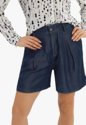 Szorty z lyocellu E-TESSA. Szorty Volcano, bez wzorów, z denimu, eleganckie. Za 129.99 zł.
