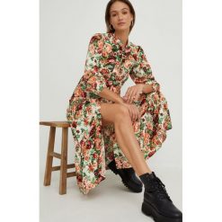 Answear Lab sukienka kolor beżowy maxi rozkloszowana. Brązowe sukienki Answear Lab, l, bez wzorów, z tkaniny, bez kołnierzyka, bez ramiączek, maxi, rozkloszowane. Za 229.99 zł.