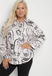 Beżowa Koszula z Dodatkiem Bawełny Ozdobiona Abstrakcyjnym Wzorem Meridelia. Brązowe koszule Born2be, l, bez wzorów, z bawełny, eleganckie, bez kołnierzyka, bez ramiączek. W wyprzedaży za 67.99 zł.