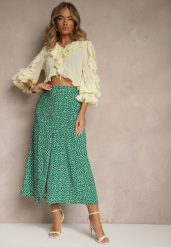 Zielona Spódnica Rozkloszowana High Waist Ozdobiona Kropkami i Guzikami Meronira. Zielone spódnice Renee, na co dzień, l, bez wzorów, eleganckie, midi, proste. W wyprzedaży za 63.99 zł.