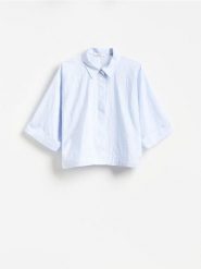 Koszula ze ściągaczem - jasnoniebieski. Niebieskie koszule Reserved, l, bez wzorów, z tkaniny, bez kołnierzyka, bez ramiączek. Za 129.99 zł.