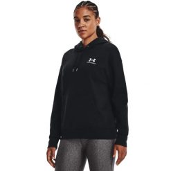 Damska polarowa bluza z kapturem Under Armour Essential w kolorze czarnym. Białe bluzy z kapturem Under Armour, m, bez wzorów, z bawełny, na fitness i siłownię. Za 350.99 zł.