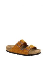 Birkenstock Skórzane klapki "Arizona" w kolorze jasnobrązowym rozmiar: 36. Brązowe klapki Birkenstock, bez wzorów, klasyczne, z otwartym noskiem, bez obcasa, bez zapięcia. Za 491.13 zł.