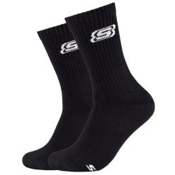 Skarpetki sportowe dla dorosłych 2pk Tennis Cushioned Socks. Czarne skarpetki Skechers, bez wzorów, z bawełny. Za 29.99 zł.