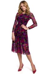 Rozkloszowana Zwiewna Sukienka w Kwiaty - Model 2. Czarne sukienki MOE, l, bez wzorów, z materiału, wizytowe, bez kołnierzyka, bez ramiączek, rozkloszowane. Za 309.90 zł.
