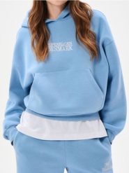 Bluza hoodie z haftowanym napisem - niebieski. Niebieskie bluzy Sinsay, l, bez wzorów, bez ramiączek, bez kaptura. Za 39.99 zł.