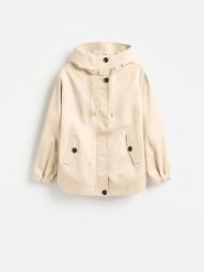 Kurtka parka z kapturem - beżowy. Brązowe kurtki Reserved, l, bez wzorów, z tkaniny, z kapturem. Za 199.99 zł.