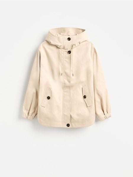 Kurtka parka z kapturem - beżowy. Brązowe kurtki Reserved, l, bez wzorów, z tkaniny, z kapturem. Za 199.99 zł.