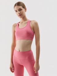 4F Biustonosz treningowy z niskim wsparciem z materiału z recyklingu damski - różowy S. Czerwone biustonosze sportowe 4f, bez wzorów, z dzianiny, na fitness i siłownię. W wyprzedaży za 59.99 zł.