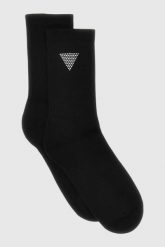 GUESS Czarne damskie sportowe skarpetki z kryształkami. Czarne skarpetki Guess, z aplikacjami, z dzianiny. W wyprzedaży za 36.99 zł.