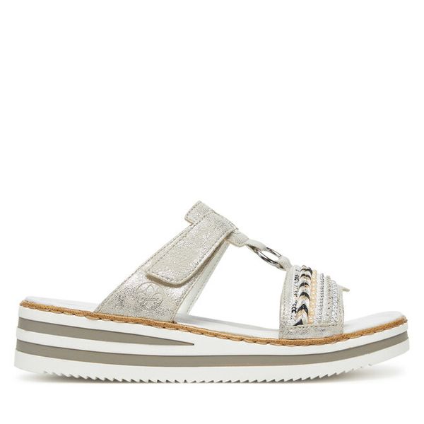 Klapki Rieker. Szare klapki Rieker, bez wzorów, bez obcasa, bez zapięcia. Za 209.99 zł.