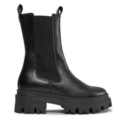 Sztyblety Tamaris. Czarne botki Tamaris, bez wzorów, bez obcasa, na płaskiej podeszwie, bez zapięcia. Za 289.99 zł.