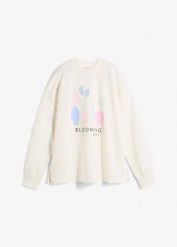 Bluza oversize z mieszanki bawełny. Białe bluzy bonprix, bez wzorów, z bawełny, bez ramiączek, bez kaptura. Za 37.99 zł.