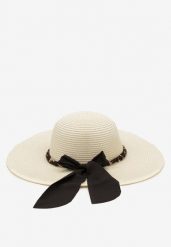 Czarno-Kremowy Plażowy Kapelusz z Naturalnej Plecionki Ozdobiony Apaszką Anriophe. Czarne kapelusze Born2be, na lato, bez wzorów, eleganckie. Za 49.99 zł.