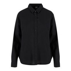 Oversize koszula z mieszanki lnu dla kobiet Urban Classics. Czarne koszule Urban Classics, bez wzorów, eleganckie, bez kołnierzyka, bez ramiączek. Za 206.00 zł.
