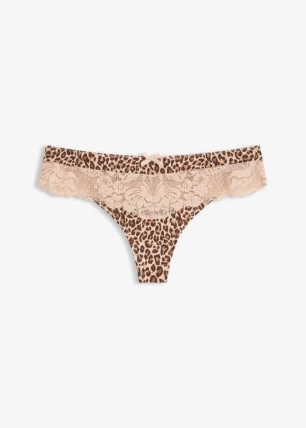 Stringi panty w panterkę. Brązowe stringi bonprix, bez wzorów. Za 37.99 zł.