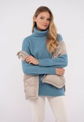 Sweter z golfem S-HEBE. Niebieskie swetry Volcano, s, bez wzorów, z materiału, bez ramiączek. Za 149.99 zł.