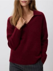Sweter z kołnierzykiem - ciemnofioletowy. Fioletowe swetry Reserved, l, bez wzorów, z dzianiny, bez ramiączek. Za 129.99 zł.