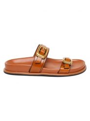 Steve Madden Skórzane klapki w kolorze jasnobrązowym rozmiar: 40. Brązowe klapki Steve Madden, bez wzorów, klasyczne, z otwartym noskiem, bez obcasa, bez zapięcia. Za 204.95 zł.
