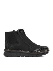 Rieker Botki CEO-73355-00 Czarny. Czarne botki Rieker, bez wzorów, ze skóry, bez obcasa, na płaskiej podeszwie, bez zapięcia. Za 349.99 zł.