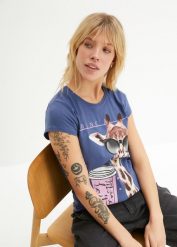 T-shirt z czystej bawełny. Niebieskie t-shirty bonprix, bez wzorów, z bawełny, bez kołnierzyka, bez ramiączek. Za 72.99 zł.