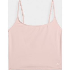 Crop top do jogi damski. Niebieskie topy 4f, xs, bez wzorów, z dzianiny, bez kołnierzyka, bez ramiączek. Za 79.99 zł.