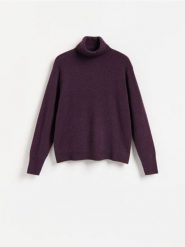 Wełniany sweter z dodatkiem kaszmiru - ciemnofioletowy. Fioletowe swetry Reserved, l, bez wzorów, z kaszmiru, bez ramiączek. Za 299.99 zł.