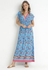 Niebieska Kopertowa Sukienka Maxi z Gumką w Pasie we Wzór Paisley Anitte. Niebieskie sukienki Born2be, l, bez wzorów, bez kołnierzyka, bez ramiączek, maxi, kopertowe. W wyprzedaży za 55.99 zł.