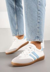 Biało-Niebieskie Sneakersy w Typie Tenisówek Sportowych z Paskami na Boku Tenilsa. Białe buty sportowe lifestyle Born2be, bez wzorów, casualowe, bez zapięcia. W wyprzedaży za 55.24 zł.