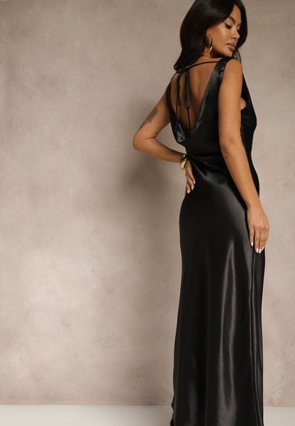 Czarna Satynowa Wiskozowa Sukienka Koktajlowa z Bawełną Deleisana. Czarne sukienki Renee, na imprezę, m, bez wzorów, z bawełny, bez kołnierzyka, bez ramiączek, maxi. Za 139.99 zł.