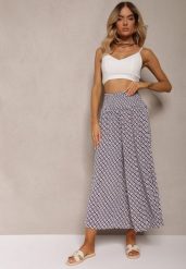 Granatowo-Białe Spodnie High Waist z Bawełny z Rozszerzanymi Nogawkami i Gumką Nereialla. Niebieskie jeansy Renee, m, z aplikacjami, z bawełny, z podwyższonym stanem. W wyprzedaży za 29.99 zł.