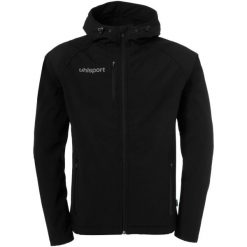 Kurtka softshell Uhlsport Essential. Czarne kurtki Uhlsport, l, bez wzorów, z materiału, z kapturem, do piłki nożnej. Za 350.50 zł.