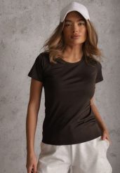 Ciemnoszary Klasyczny T-shirt o Gładkim Wykończeniu Rhethine. Szare t-shirty Renee, l, bez wzorów, z jeansu, klasyczne, bez kołnierzyka, bez ramiączek. Za 39.99 zł.