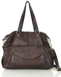 Shopper bag torebka skórzana A4 do pracy - MARCO MAZZINI ciemny brąz. Brązowe shopper bag bez wzorów, ze skóry, biznesowe, bez dodatków. Za 372.99 zł.