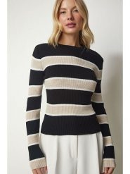 Happiness Istanbul Sweter w kolorze czarno-beżowym rozmiar: S/M. Brązowe swetry Happiness Istanbul, m, bez wzorów, bez ramiączek. Za 56.99 zł.