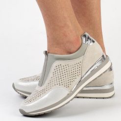 Szare sneakersy damskie, półbuty M.Daszyński 2169-3. Szare półbuty wsuwane M.Daszyński, w ażurowe wzory, ze skóry, bez obcasa, na obcasie. Za 119.00 zł.