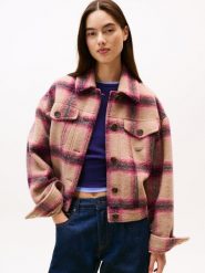Tommy Jeans kurtka wełniana Kobiety Wełna lila|beżowy, XS. Brązowe kurtki Tommy Jeans, xs, bez wzorów, z jeansu, eleganckie, bez kaptura. Za 549.95 zł.