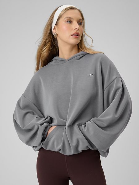 4F Bluza dresowa oversize z modalem damska - szara L. Szare bluzy 4f, l, bez wzorów, z dresówki, bez ramiączek, z kapturem. W wyprzedaży za 189.99 zł.