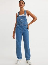 Levi's Ogrodniczki dżinsowe w kolorze niebieskim rozmiar: XS. Niebieskie kombinezony Levi's, s, bez wzorów, z bawełny, bez kołnierzyka, bez ramiączek. Za 273.45 zł.