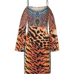 Sukienka cold-shoulder. Brązowe sukienki bonprix, bez wzorów, eleganckie, bez kołnierzyka, bez ramiączek. Za 64.99 zł.