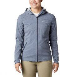 Kurtka trekkingowa damska Columbia Heather Canyon Softshell. Niebieskie kurtki przejściowe sportowe Columbia, l, bez wzorów, z elastanu, z kapturem, rowerowe. Za 598.00 zł.