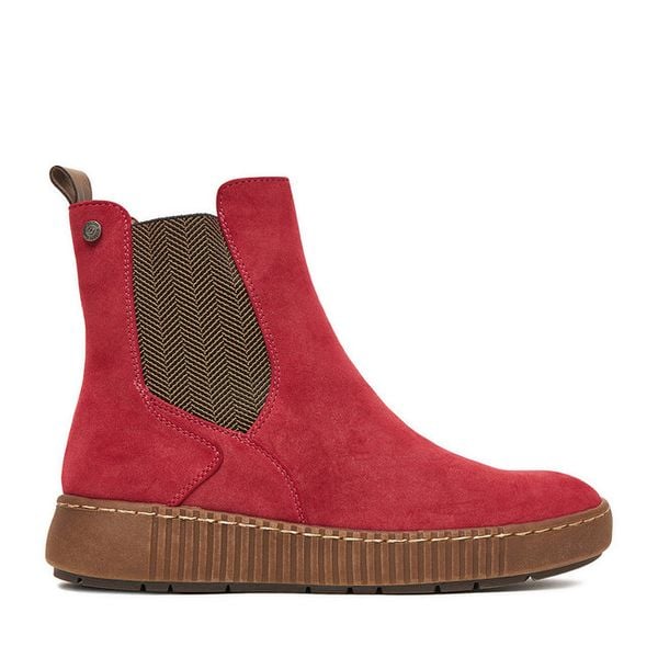 Botki Go Soft. Czerwone botki GO SOFT, bez wzorów, bez obcasa, na płaskiej podeszwie, bez zapięcia. Za 179.99 zł.