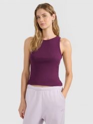 4F Top slim gładki damski - fioletowy XS. Fioletowe topy 4f, xs, bez wzorów, z bawełny, klasyczne, bez kołnierzyka, bez ramiączek. W wyprzedaży za 29.99 zł.