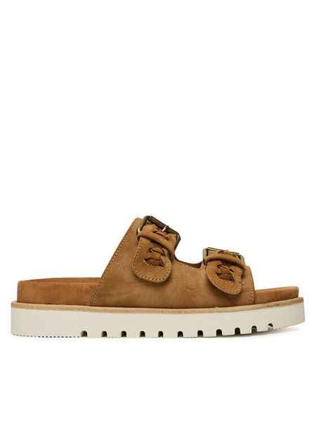 Mustang Klapki 1461-711 Brązowy. Brązowe klapki Mustang, bez wzorów, z materiału, bez obcasa, bez zapięcia. Za 259.99 zł.