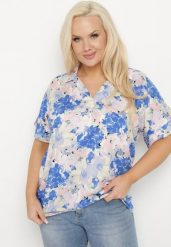 Niebieska Koszula Wiskozowa w Kwiatowy Wzór Edionoria. Niebieskie koszule Born2be, uniwersalny, bez wzorów, z jeansu, biznesowe, bez kołnierzyka, bez ramiączek. Za 59.99 zł.