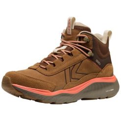 Buty trekkingowe damskie Keen Leiki Leather Mid Waterproof. Brązowe buty trekkingowe 909, bez wzorów, z materiału, bez zapięcia, narciarskie. Za 800.35 zł.