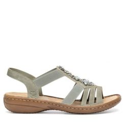 Sandały Rieker. Zielone sandały Rieker, bez wzorów, bez obcasa, na płaskiej podeszwie, bez zapięcia. Za 289.99 zł.